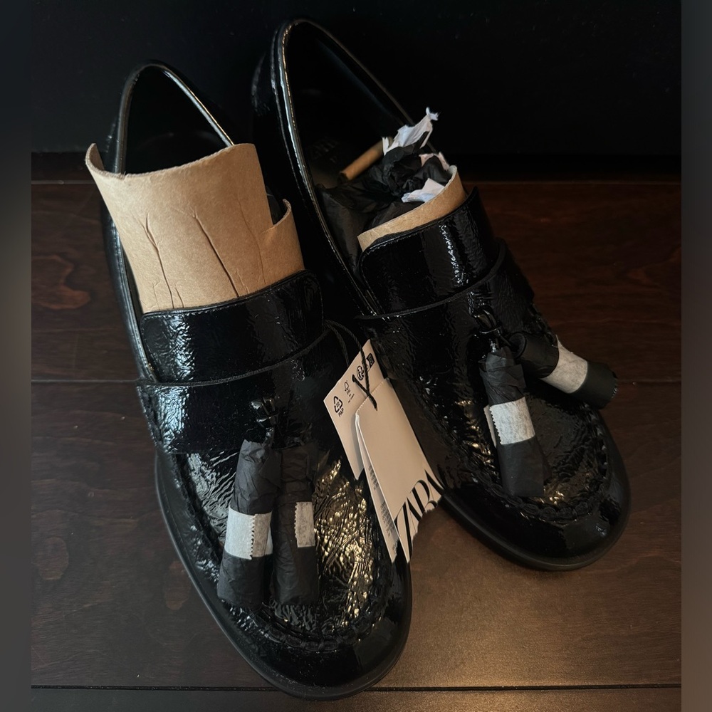 Zara Shiny Black Loafers with Tassels
